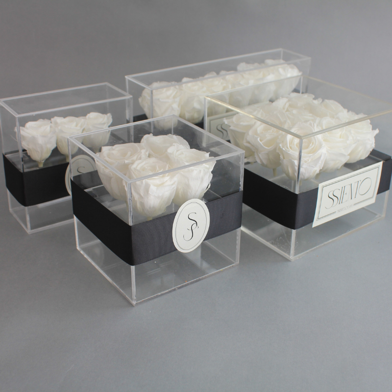 ROSAS BLANCAS PRESERVADAS EN CAJA DE ACRÍLICO