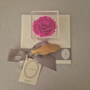 ROSA FIUSHA PRESERVADA EN CAJA DE ACRÍLICO