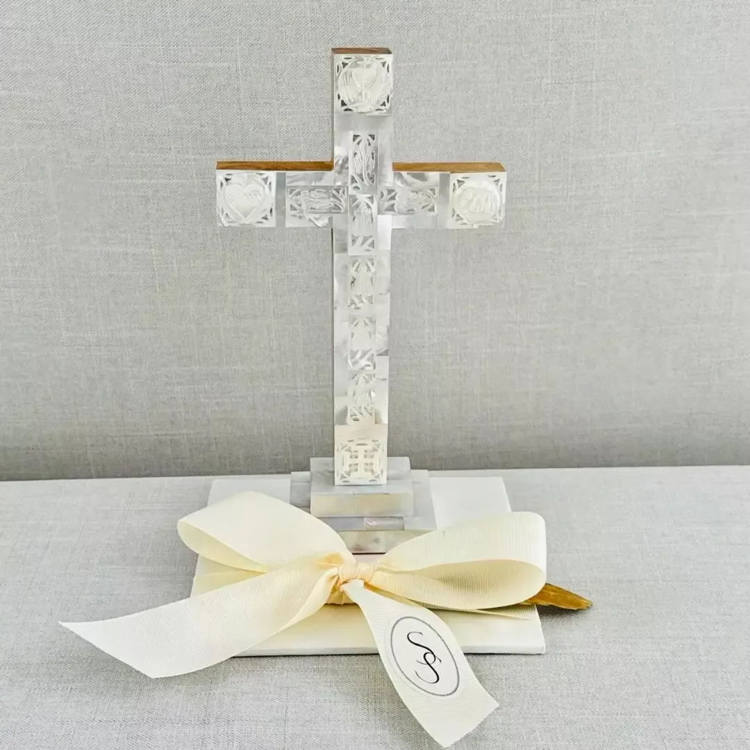 CRUZ DE MADRE PERLA TIERRA SANTA - Imagen 3